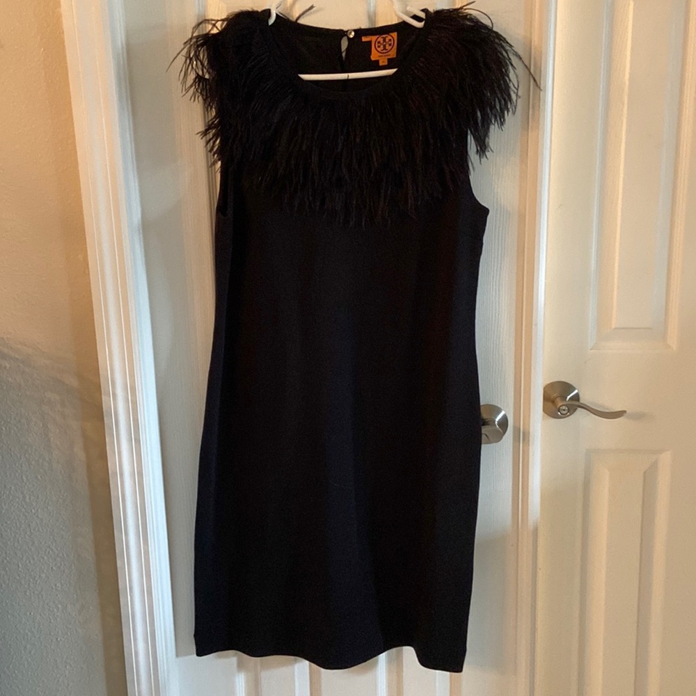 Tory Burch feather dress. Black. Size XL.